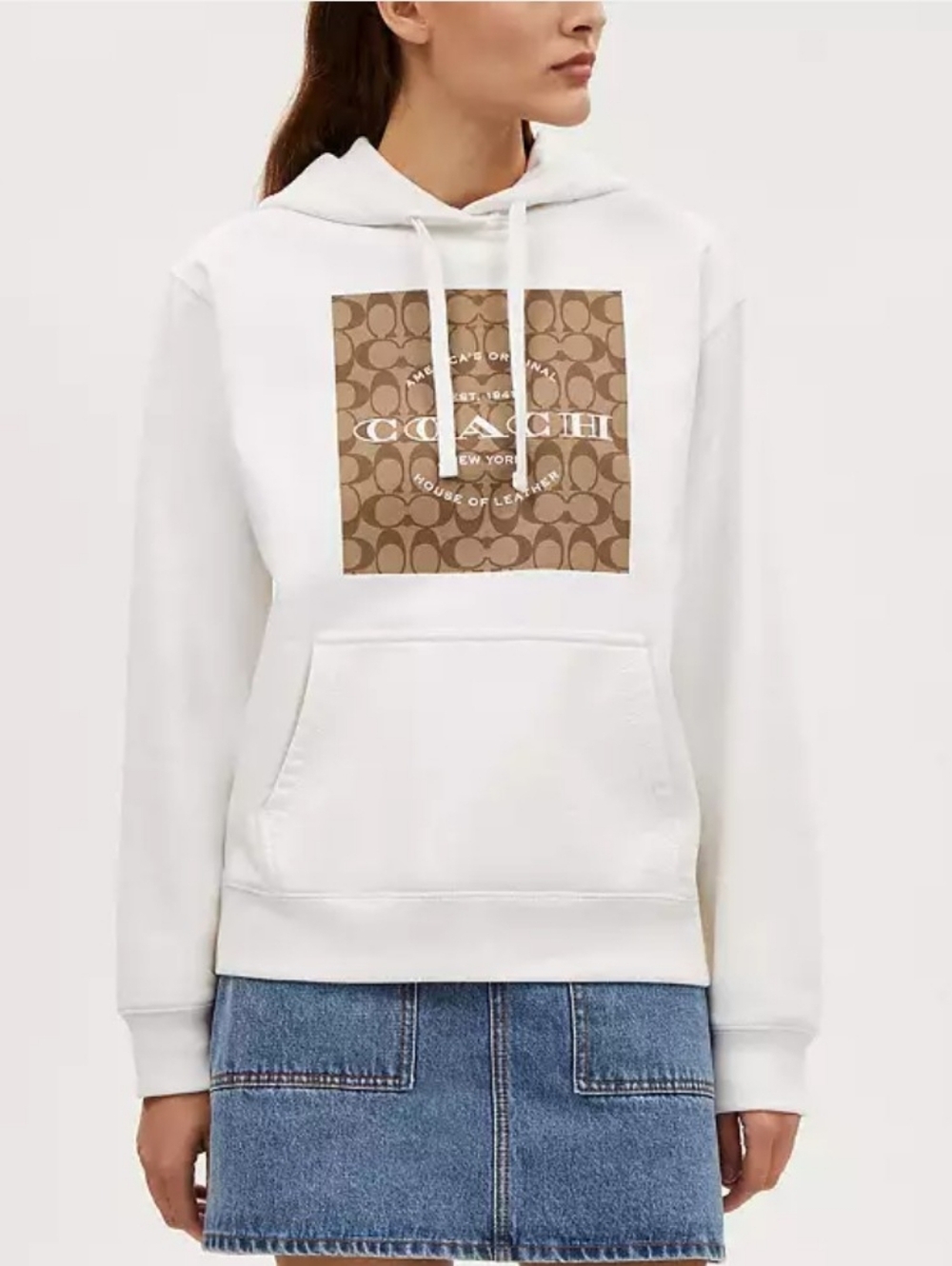 Coach White Sweatshirt with Tan Logo Graphic